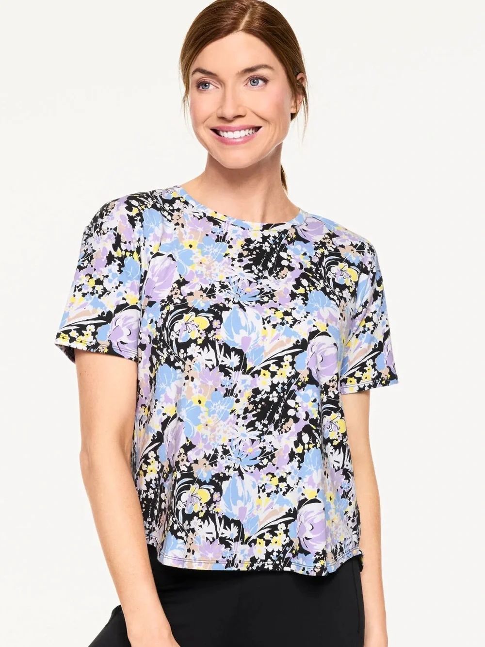 T by Talbots SUPERSOFT JERSEY PLEAT BACK SHORT SLEEVE TEE - DESERT BLOOMS!